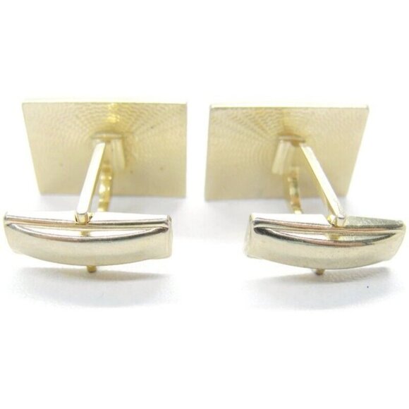Vintage Polished w Corner Design Rectangle Cufflinks Gold Tone Signed Pat Pend - Picture 5 of 10